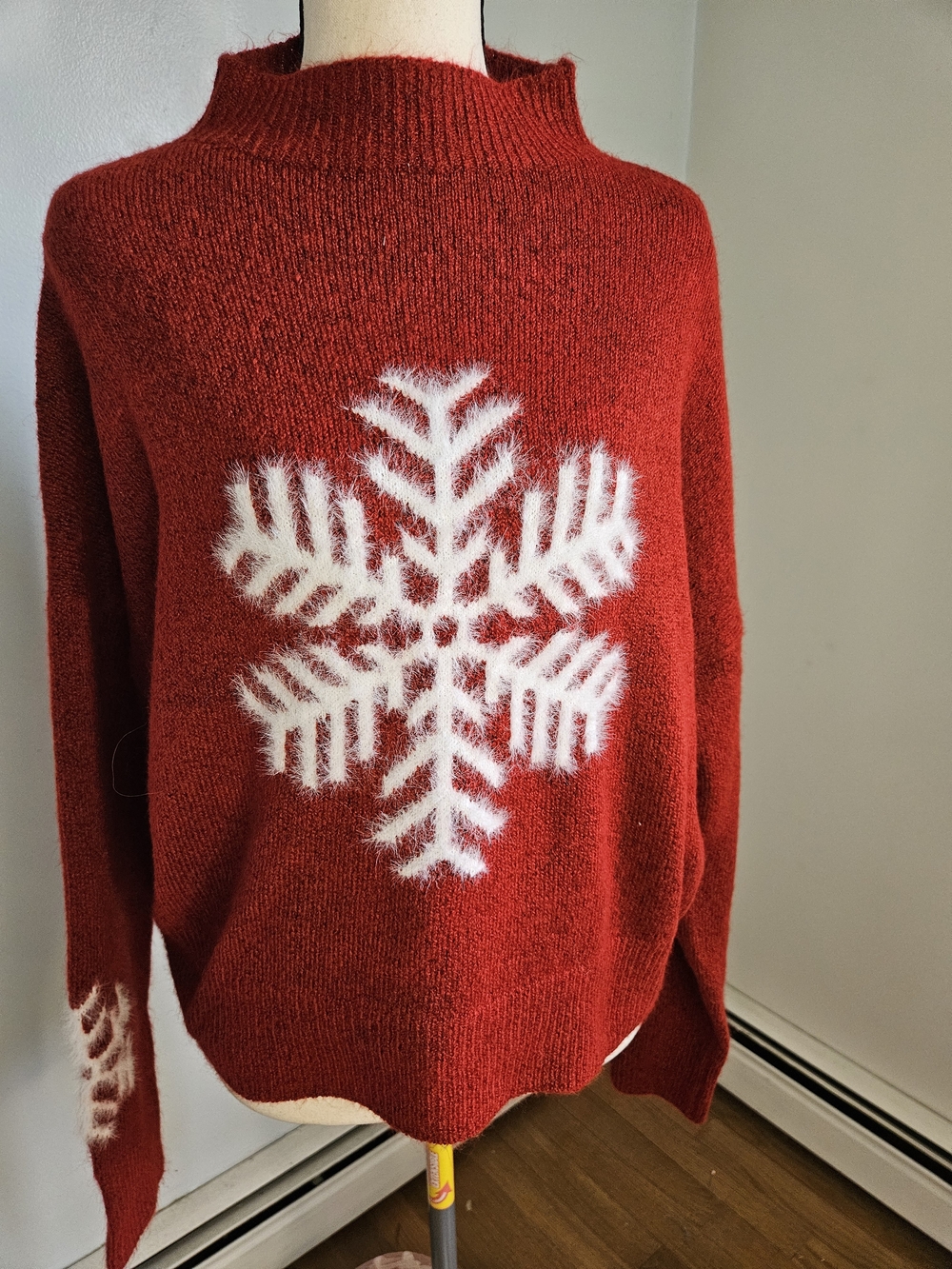 Jessica Simpson Red Knit Turtleneck Sweater with White Snowflake
